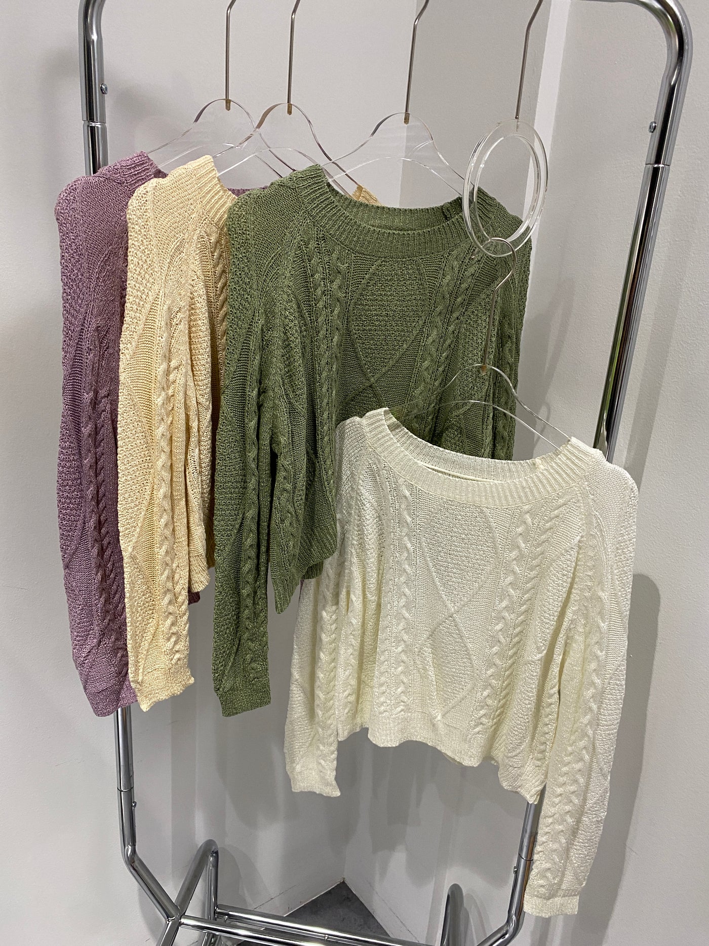 Cable Knit Round Neck Sweater - Sage