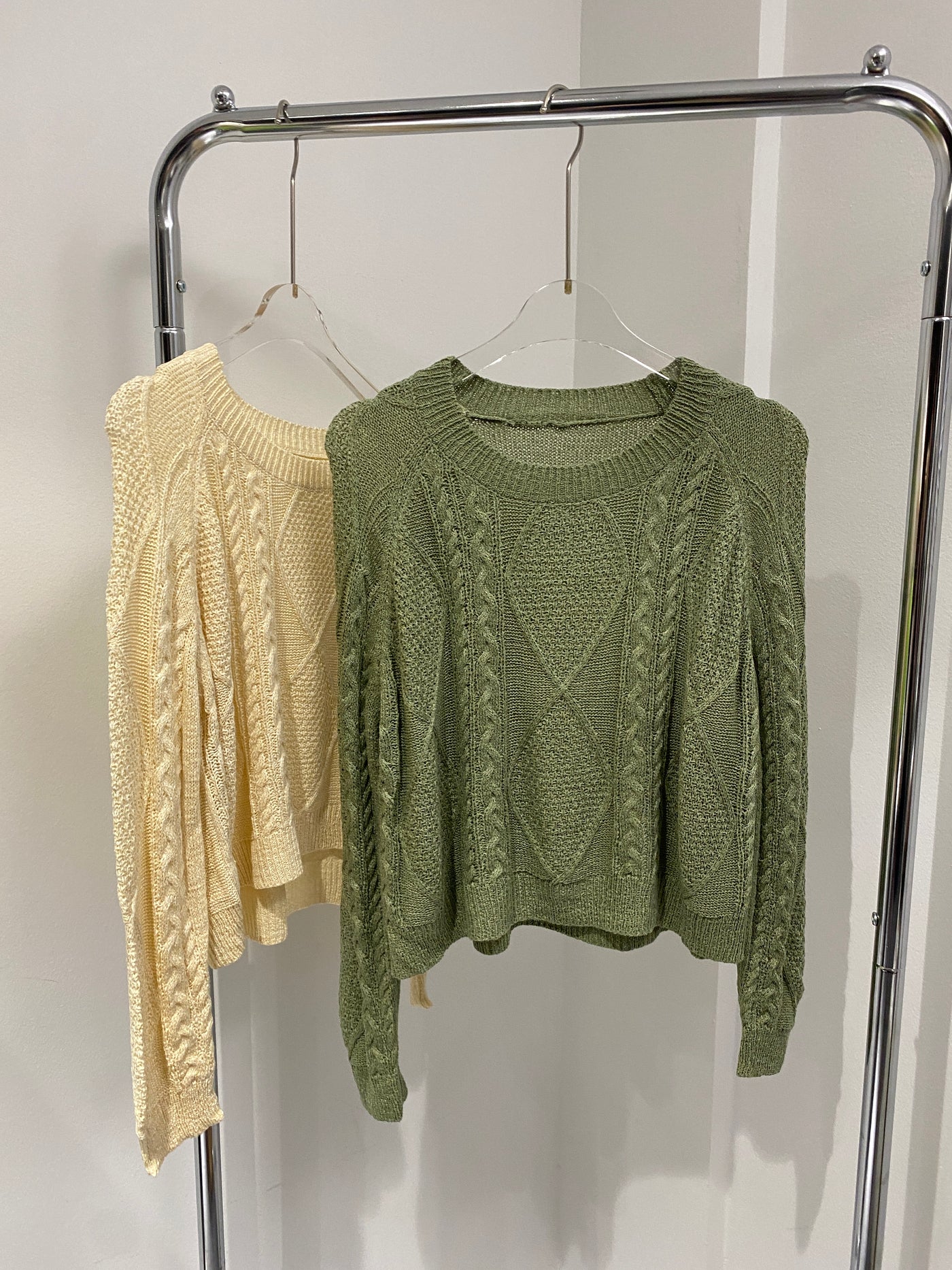 Cable Knit Round Neck Sweater - Sage