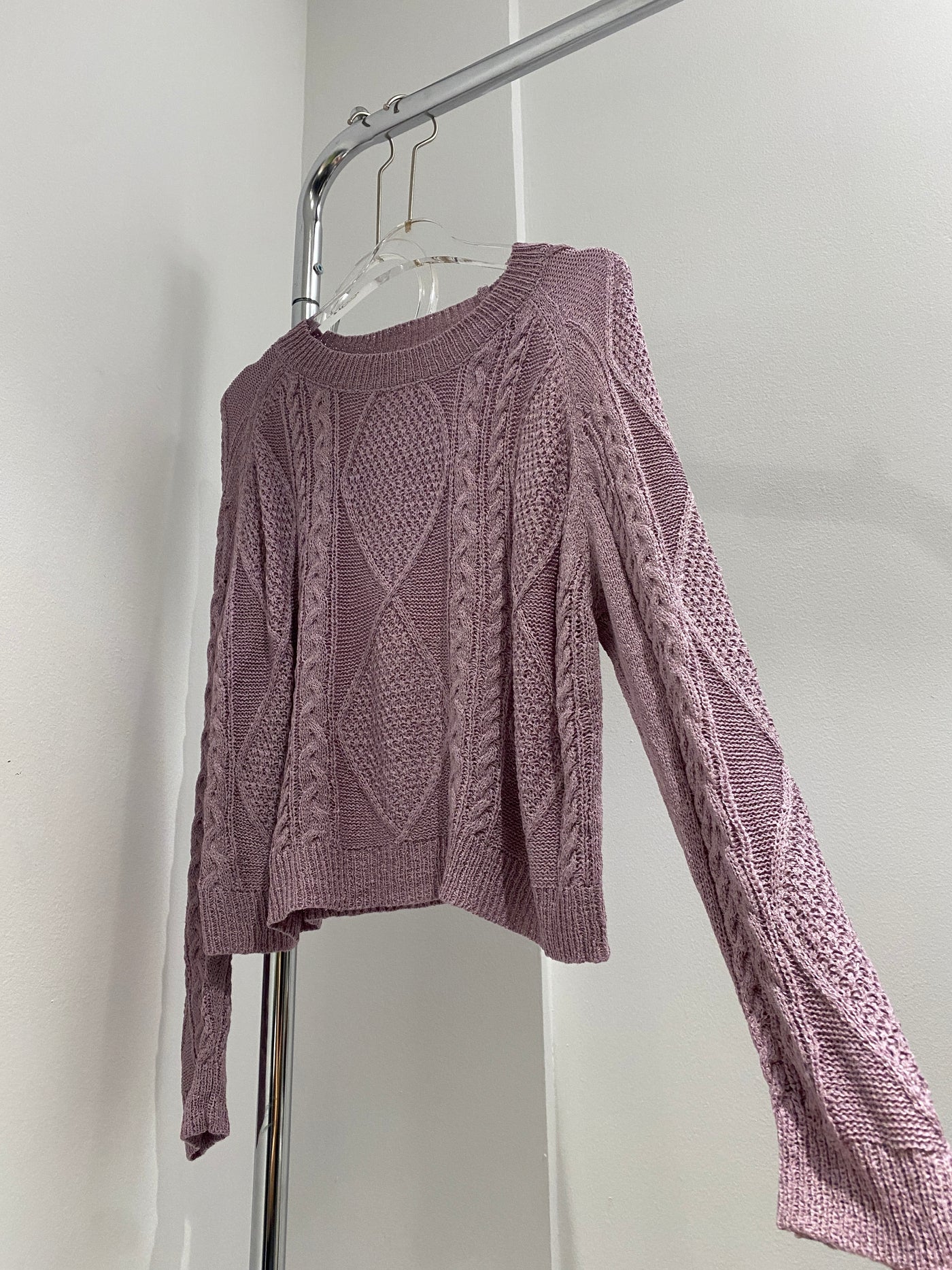 Cable Knit Round Neck Sweater - Orchid