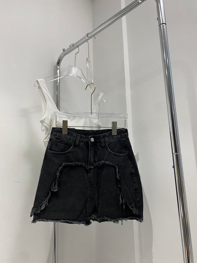 [Good Jeans] Torn Apart Denim Skirt - Black