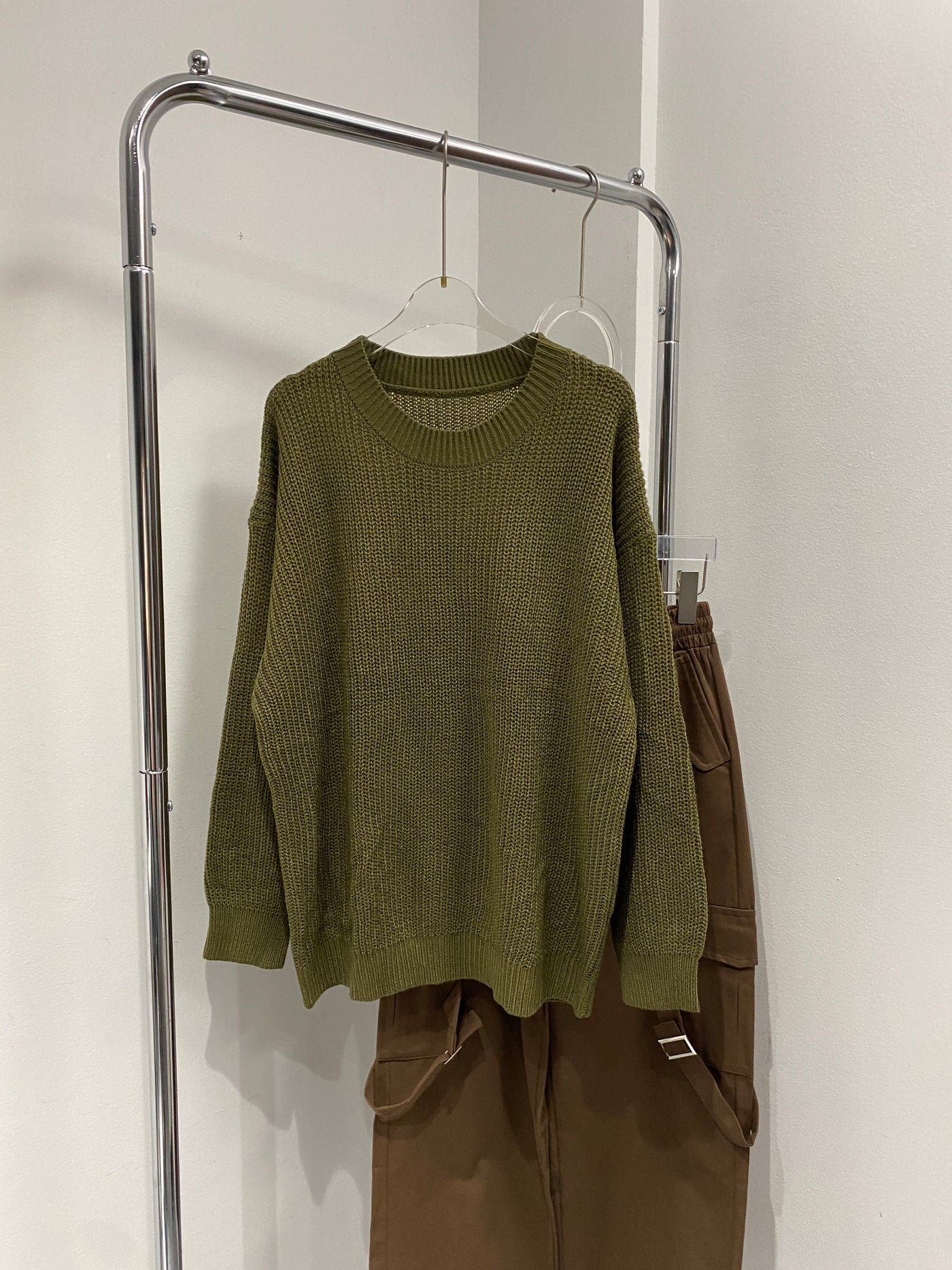 Oversized Knitted Sweatshirt - Olive