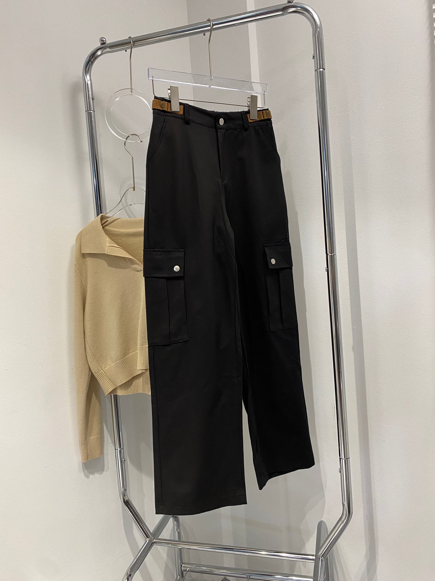 Belted Wide Leg Baggy Pants - Black