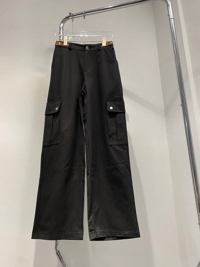 Belted Wide Leg Baggy Pants - Black