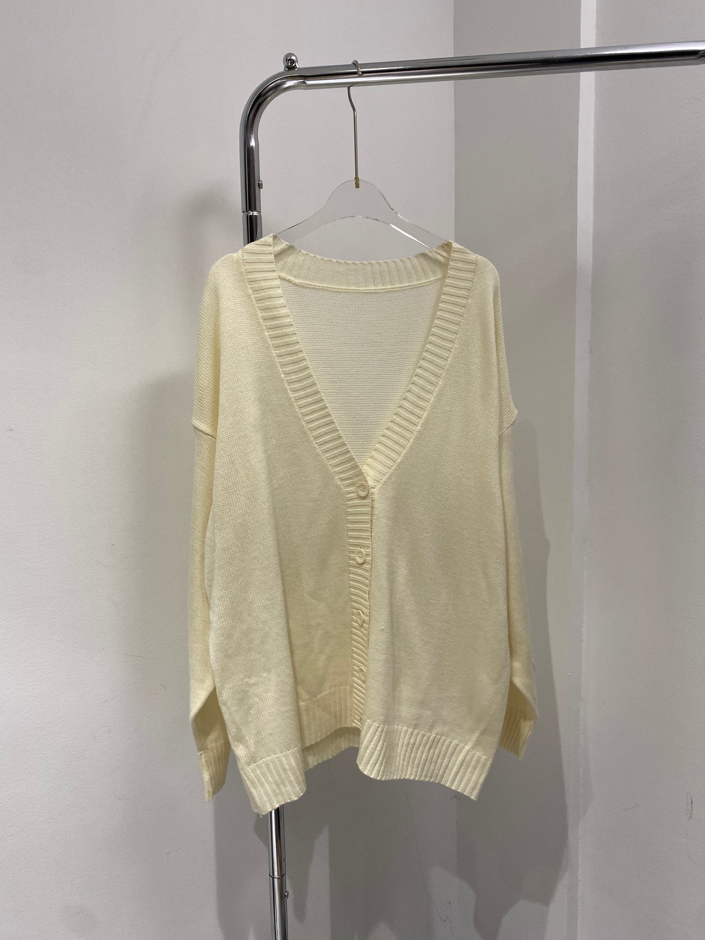 Knitted V-Neck Cardigan - Cream