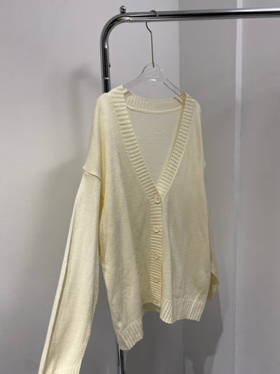 Knitted V-Neck Cardigan - Cream