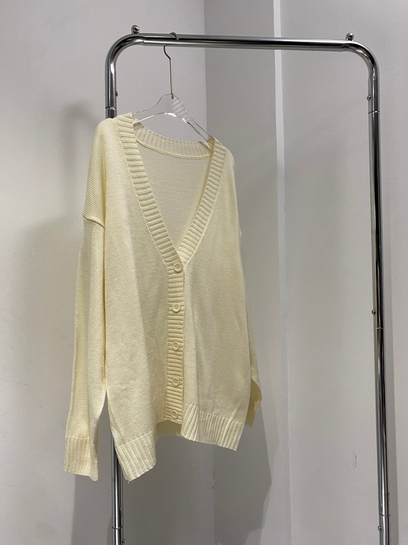 Knitted V-Neck Cardigan - Cream