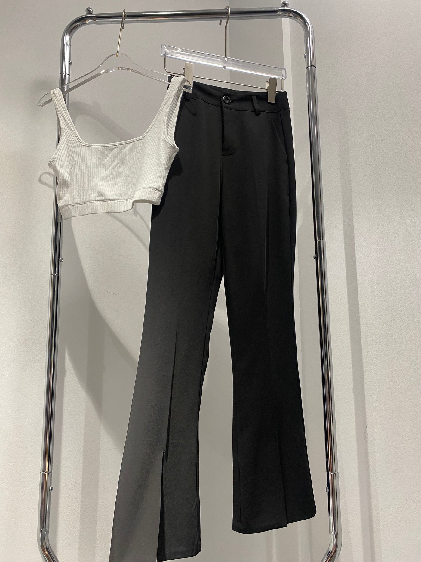 Split Hem Flared Trousers - Black