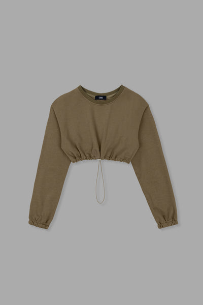 [EVERYDAY] Daily Basis Draw Cord Cropped Sweatshirt - Aspen